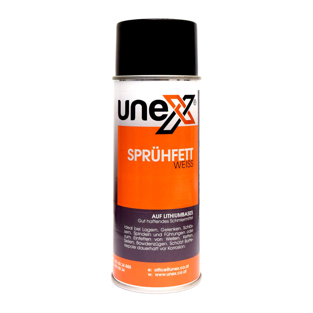 UNEX Sprühfett Weiß 400ml – Haftstarkes Lithium Schmierfett für KFZ, Werkstatt & Industrie